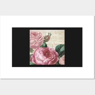 Roses, Floral Music Notes & Rose Vintage Romance Beautiful Design Posters and Art